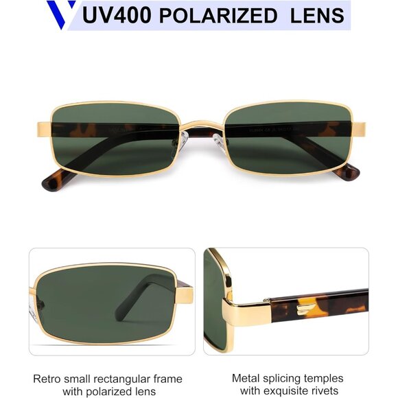 ✨Women\'s Green Retro Rectangle Polarized Trendy Slim Narrow Frame Sunglasses main image 4